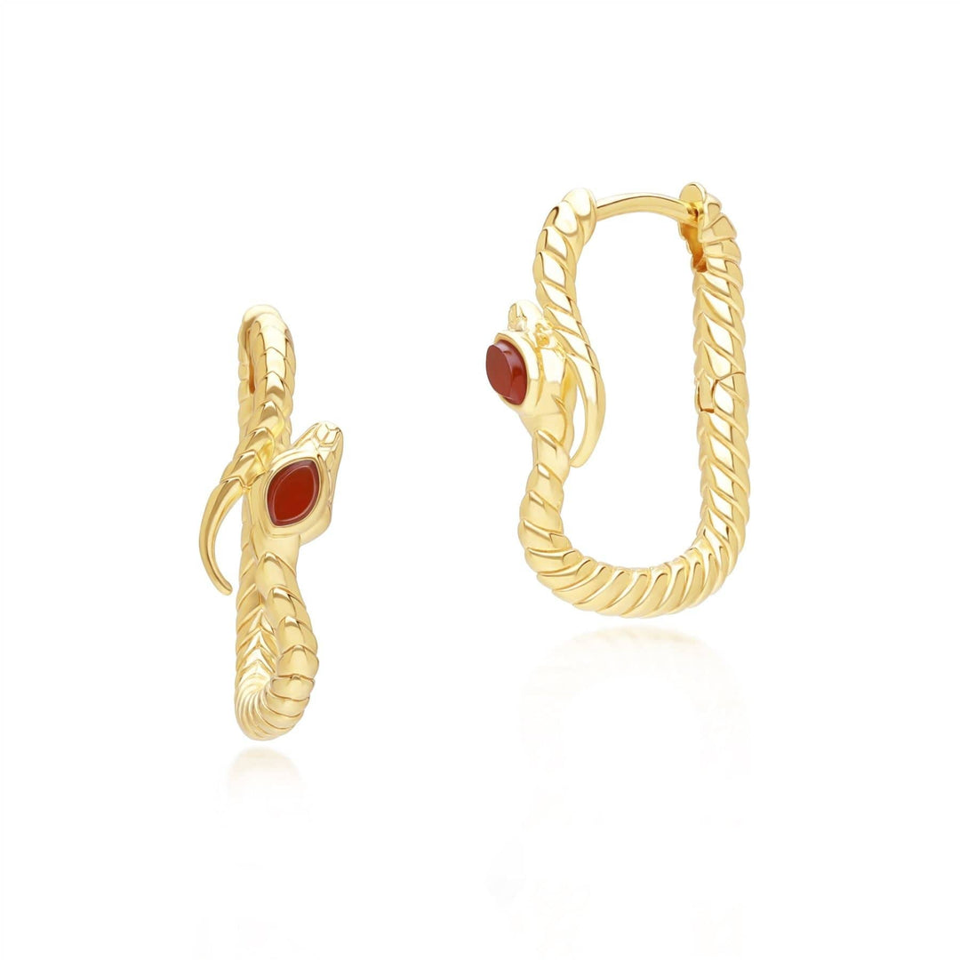 253E435502925 ECFEW™ Carnelian Snake Hoop Earrings in Gold Plated Sterling Silver