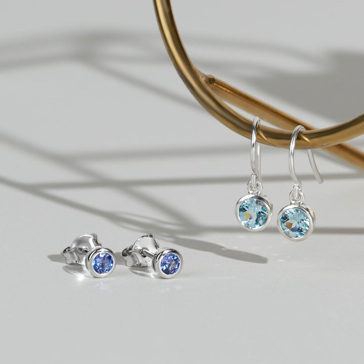 Classic Round Tanzanite Bezel Stud Earrings in Sterling Silver