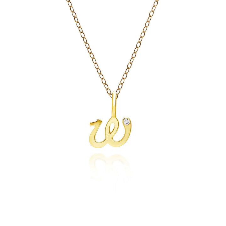 191P0771019 Alphabet Letter W Diamond pendant in 9ct Yellow Gold Front