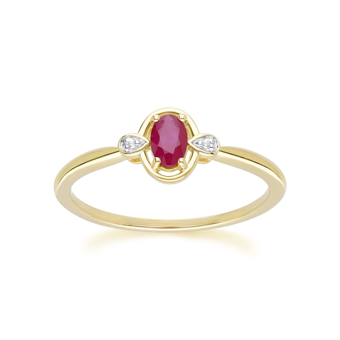 Classic Oval Ruby & Round Diamond Ring In 9ct Yellow Gold