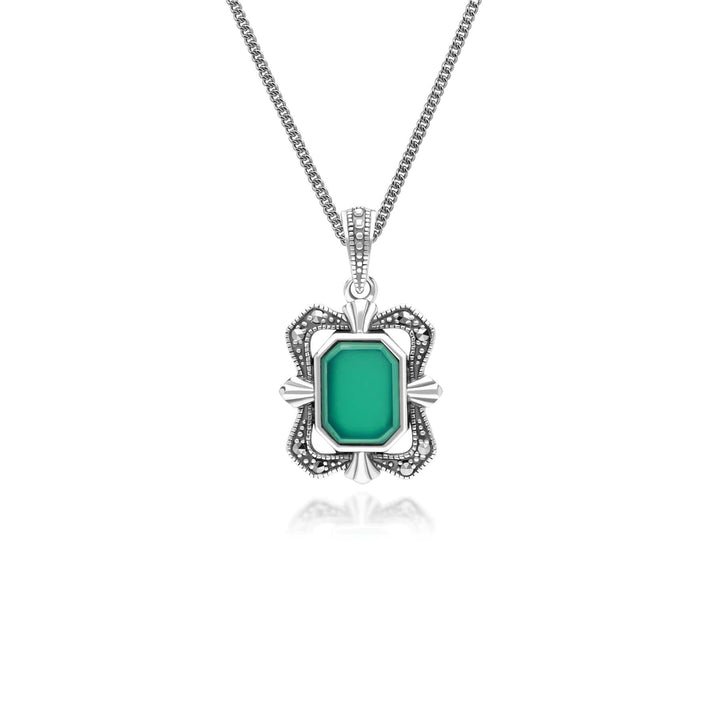 Art Deco Style Baguette Chalcedony and Marcasite Pendant Necklace in Sterling Silver 214P334501925