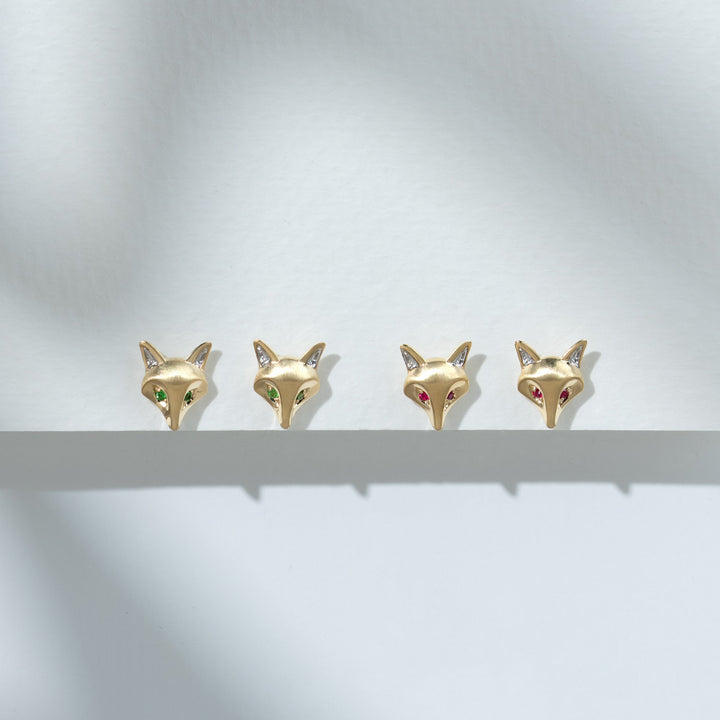 Gardenia Tsavorite Fox Earrings In 9ct Yellow Gold