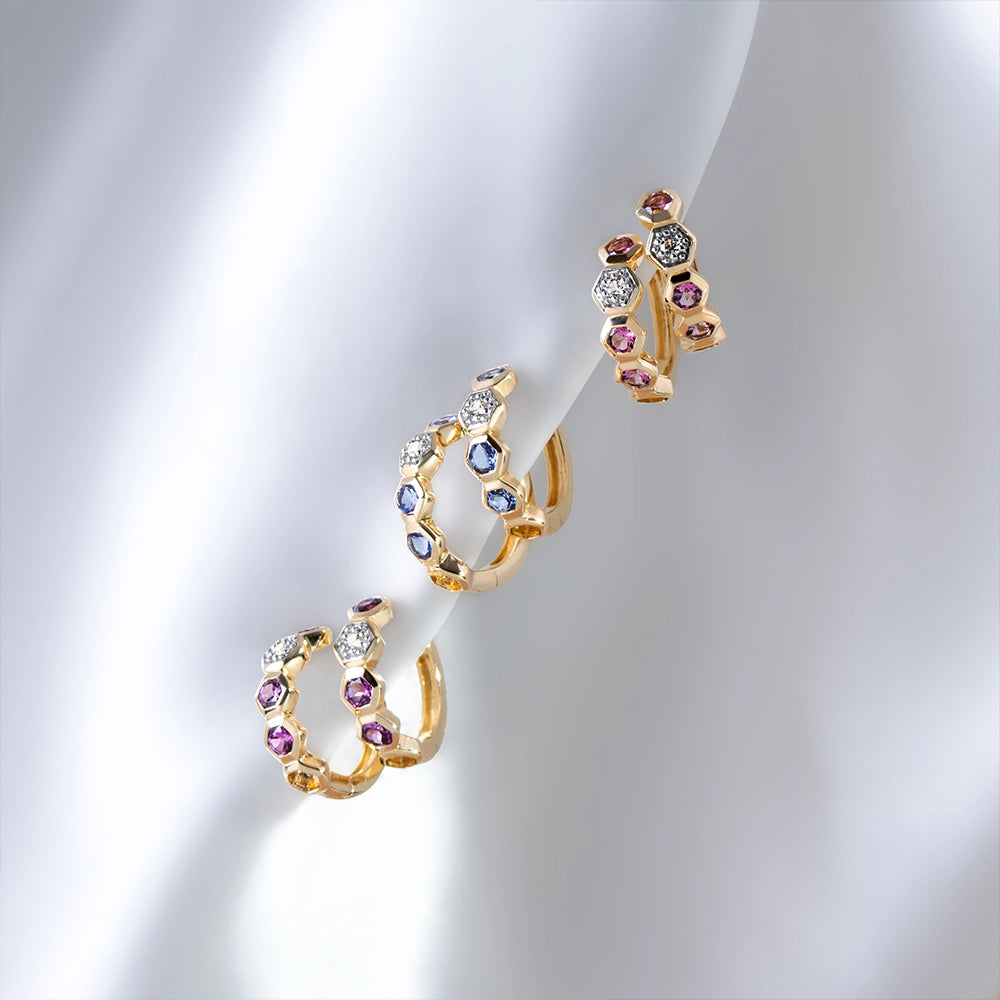 geometric_hex_round_tanzanite_and_sapphire_hoop_earrings_in_9ct_yellow_gold