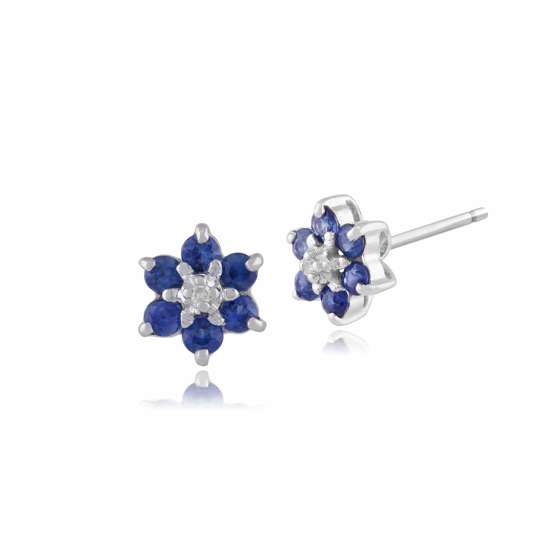 19873 Classic Floral Sapphire & Diamond Cluster Stud Earrings in 9ct White Gold 1