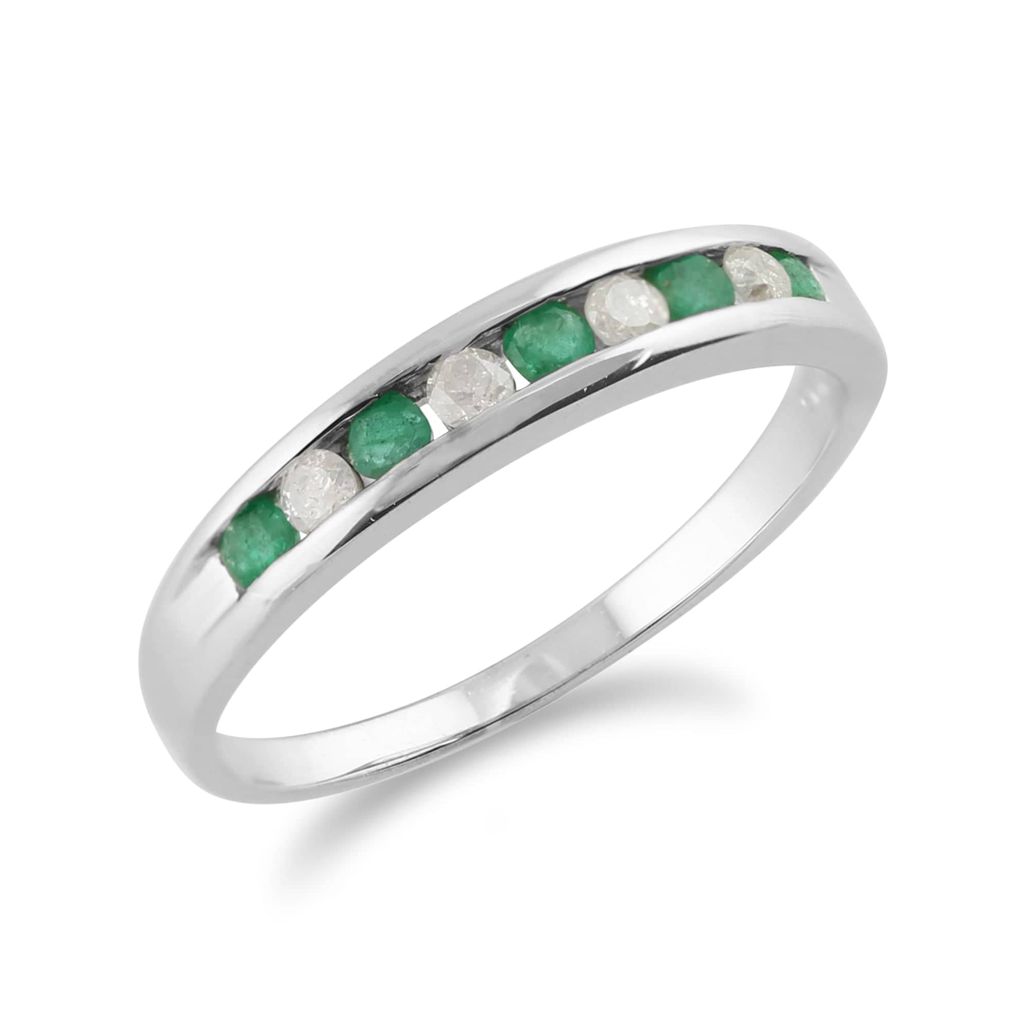 26973 Classic Round Emerald & Diamond Half Eternity Ring in White 9ct Gold 2