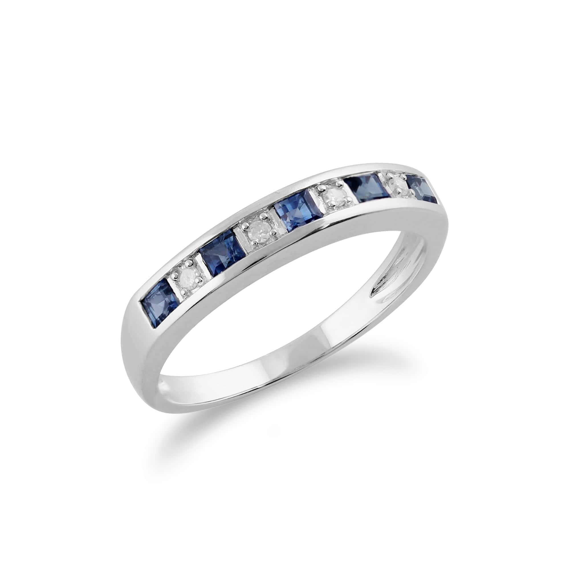 117R0173019 Classic Square Light Blue Sapphire & Diamond Half Eternity Ring in 9ct White Gold 2