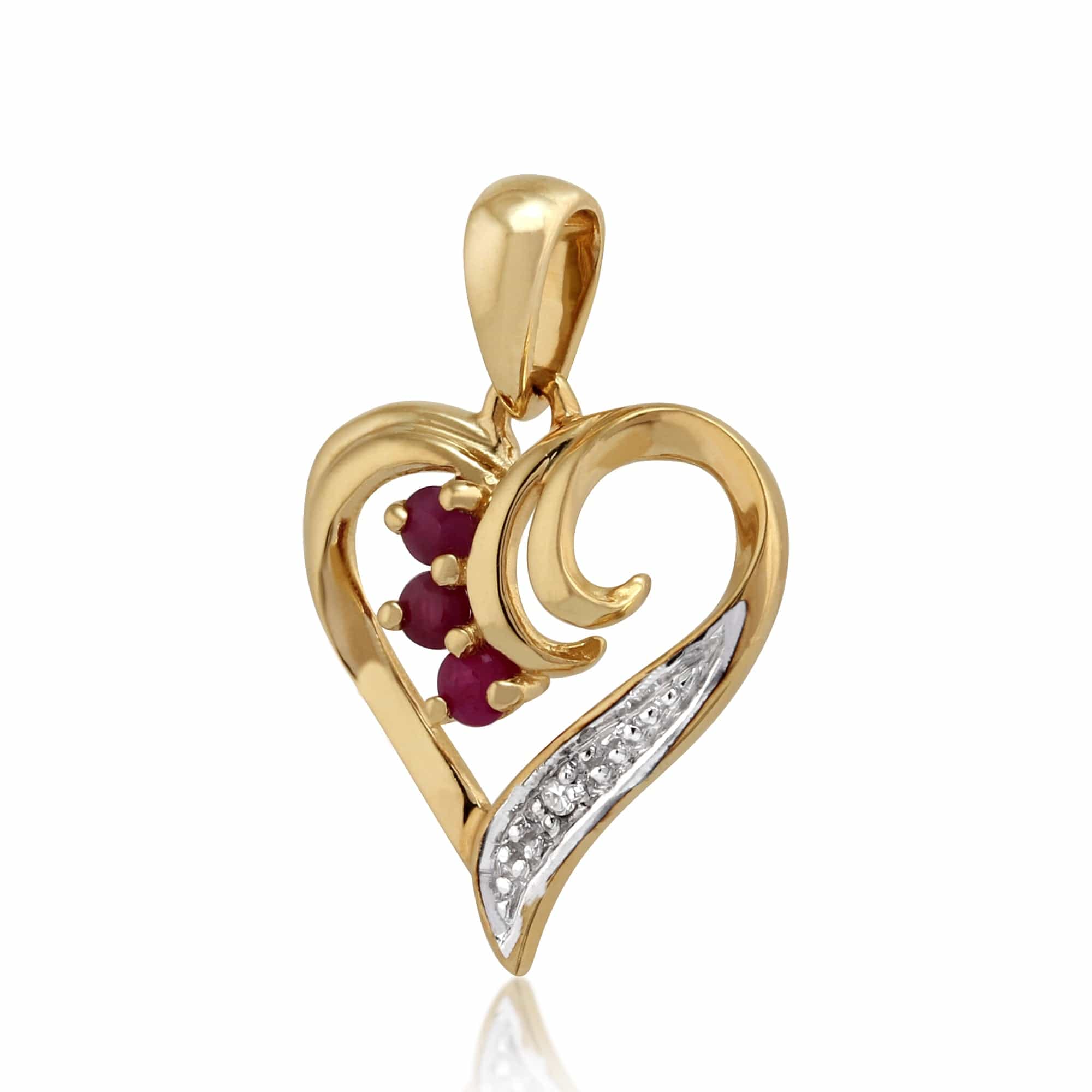 10918 Classic Round Ruby & Diamond Heart Pendant in 9ct Yellow Gold 2