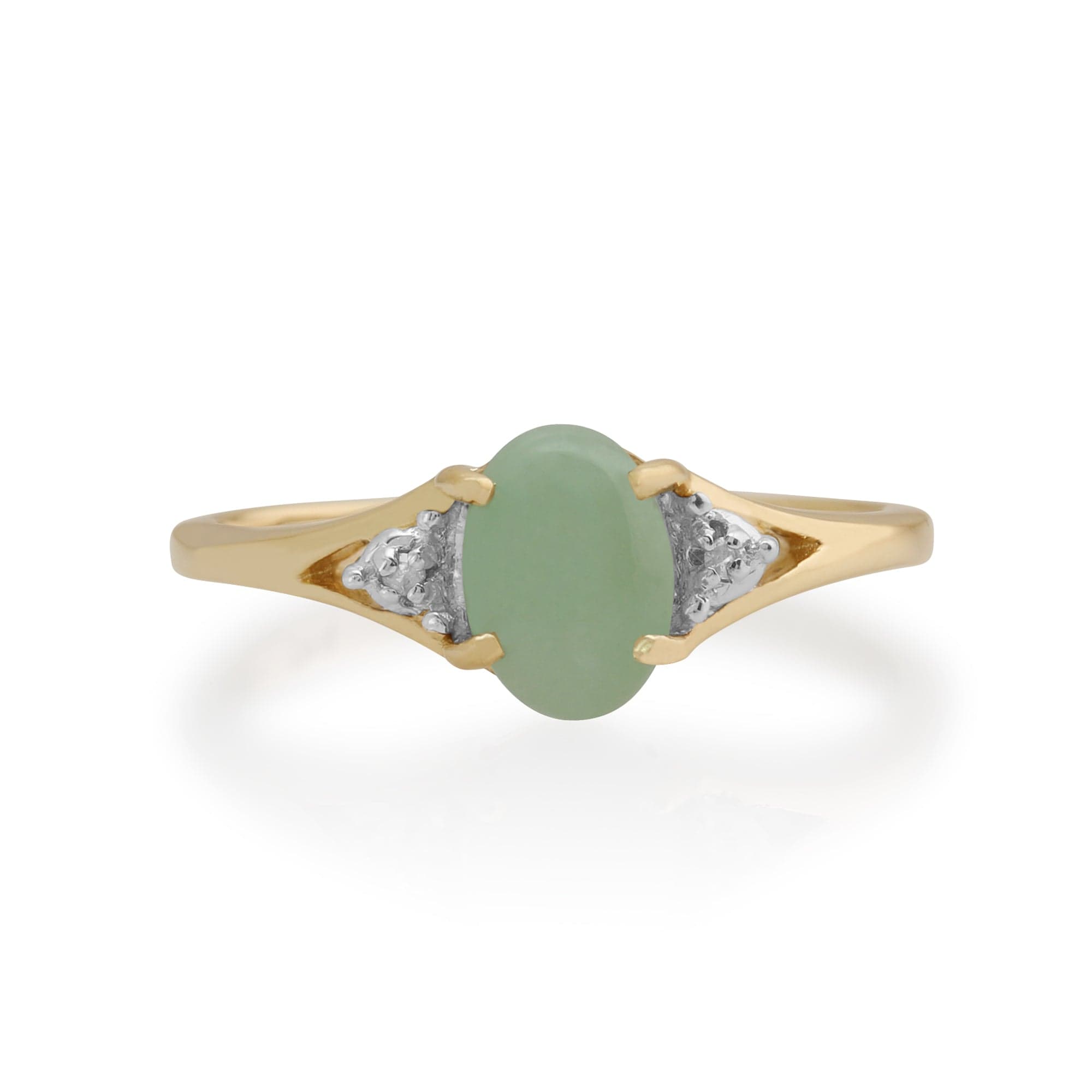181R0748549 Classic Oval Jade & Diamond Ring in 9ct Yellow Gold 2
