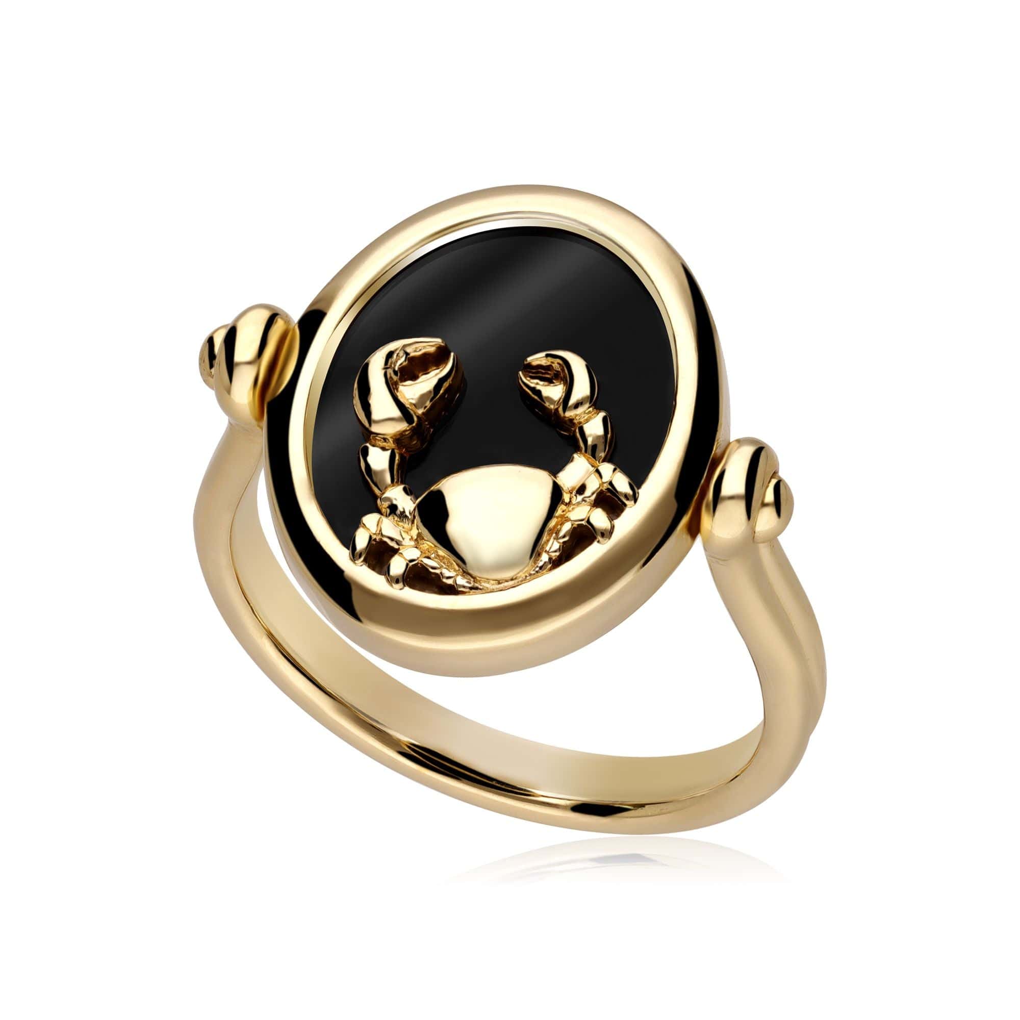 270R061701925 Zodiac Black Onyx Cancer Flip Ring in 18ct Gold Plated Silver 1
