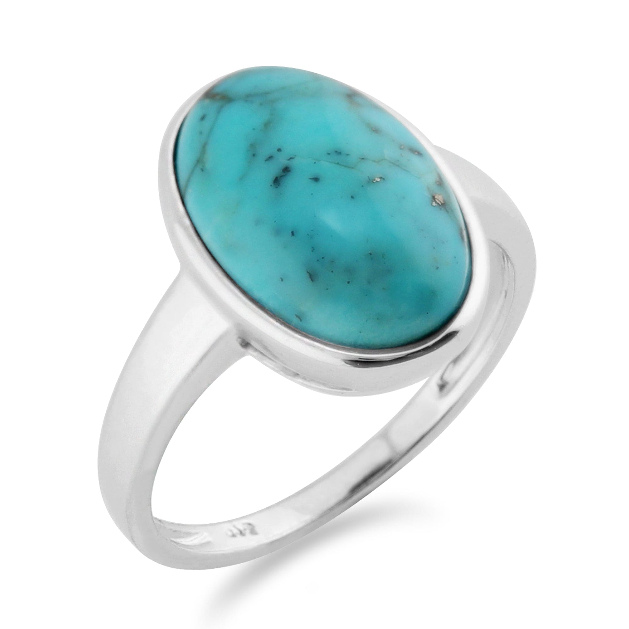 271R015201925 Classic Oval Turquoise Cabochon Bezel Set Cocktail Ring in 925 Sterling Silver 2