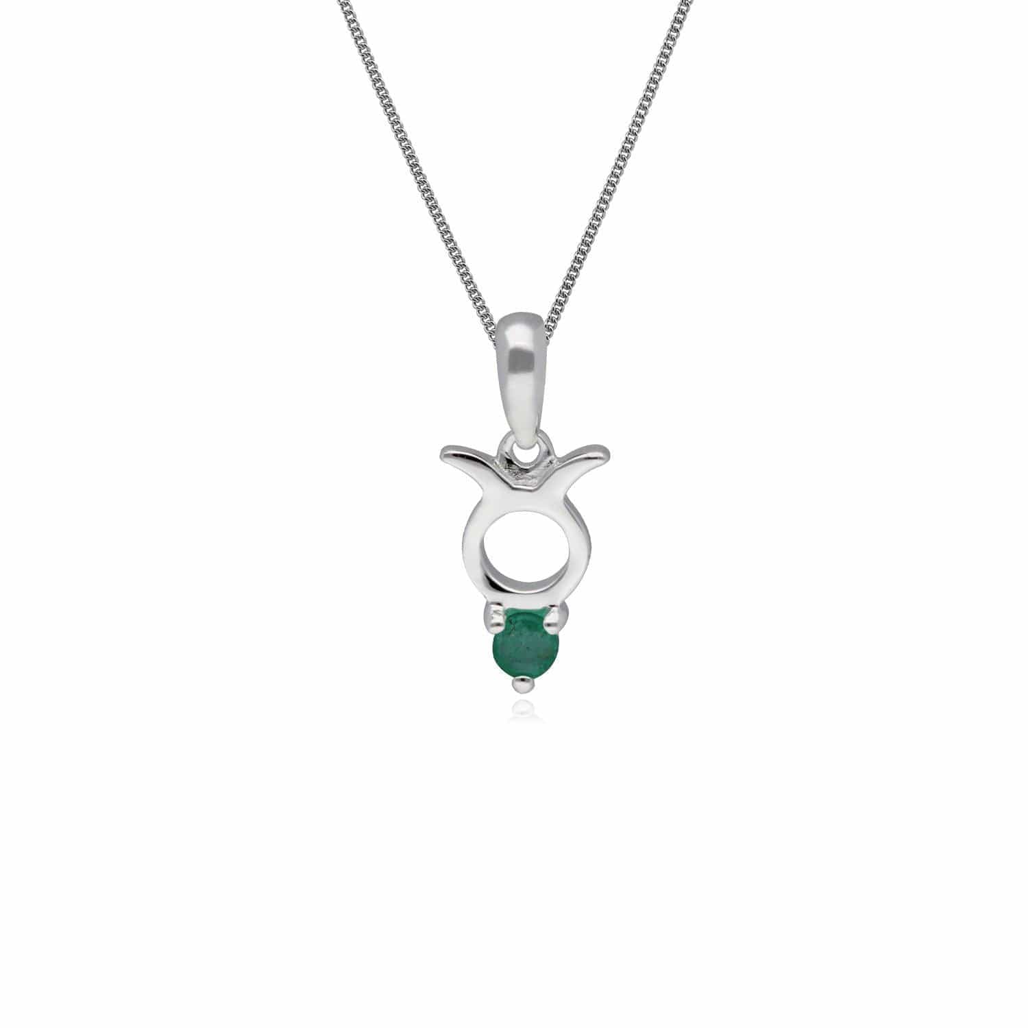 162P0235019 Emerald Taurus Zodiac Charm Necklace in 9ct White Gold 1
