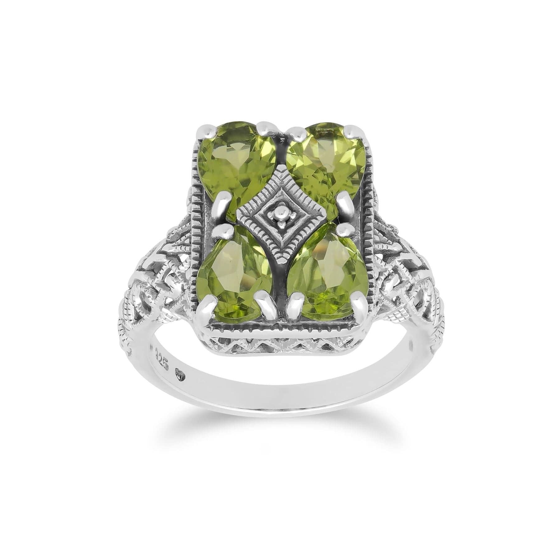 241R031008925 Art Nouveau Inspired Peridot Statement Ring in 925 Sterling Silver 2