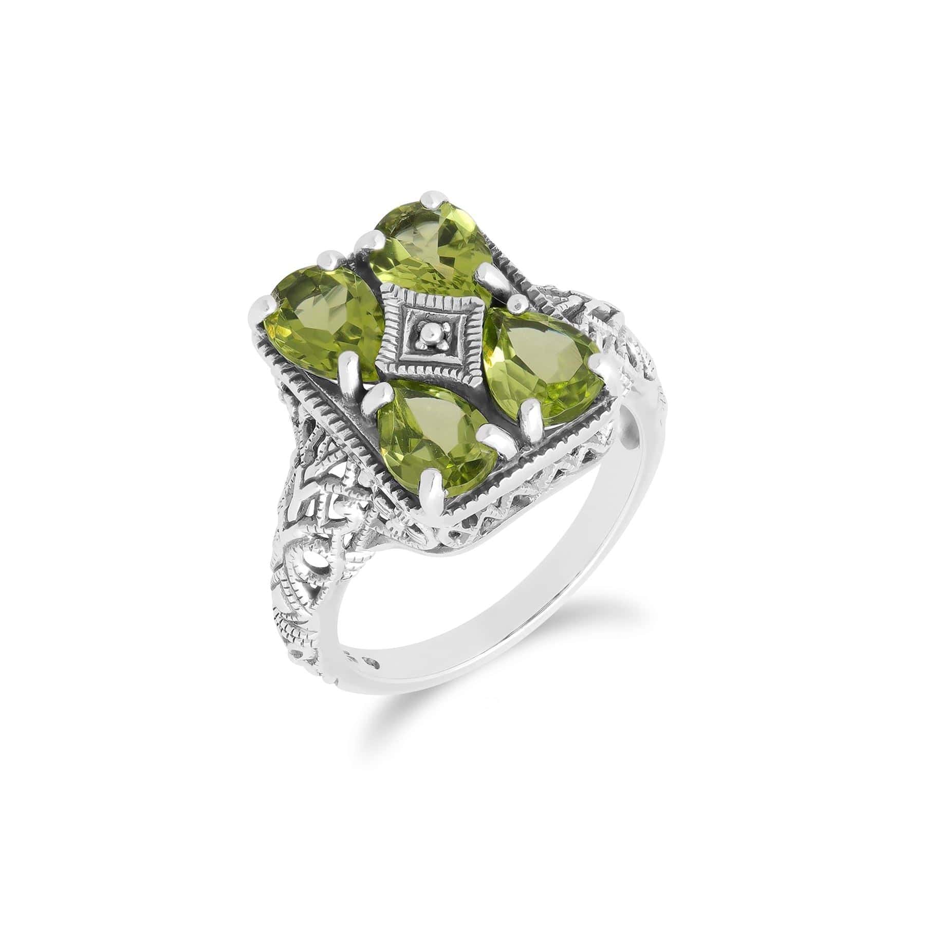 241R031008925 Art Nouveau Inspired Peridot Statement Ring in 925 Sterling Silver 1