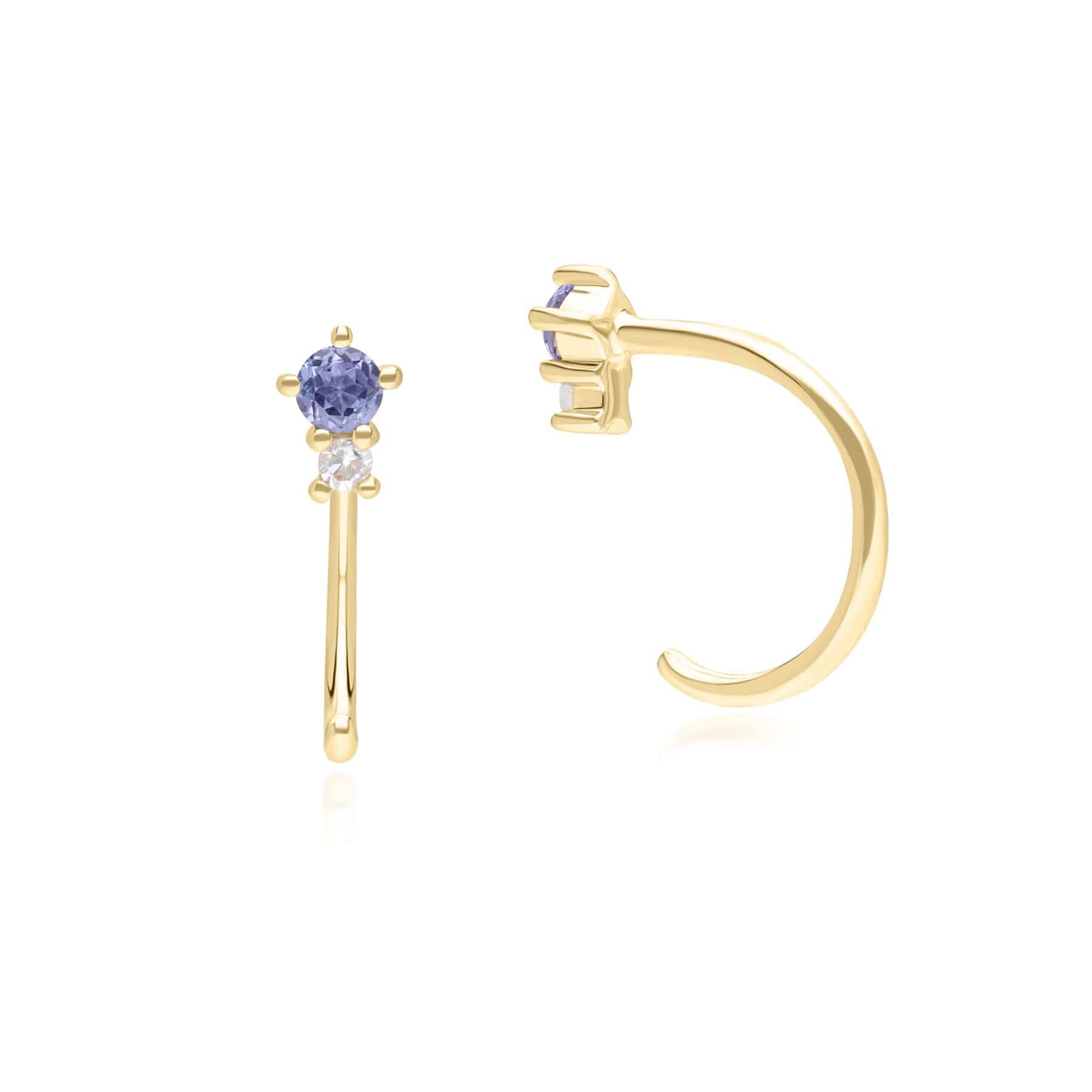 135E1823019 Modern Classic Tanzanite & Diamond Pull Through Hoop Earrings in 9ct Yellow Gold On Model