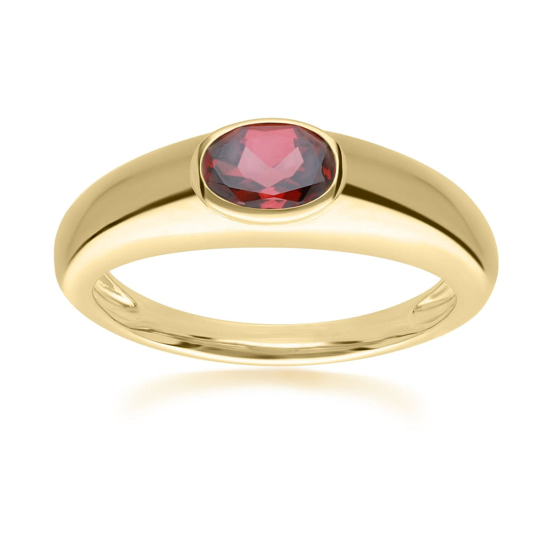 Red Gemstone Oval Garnet Ring 18ct Gold Plated Silver