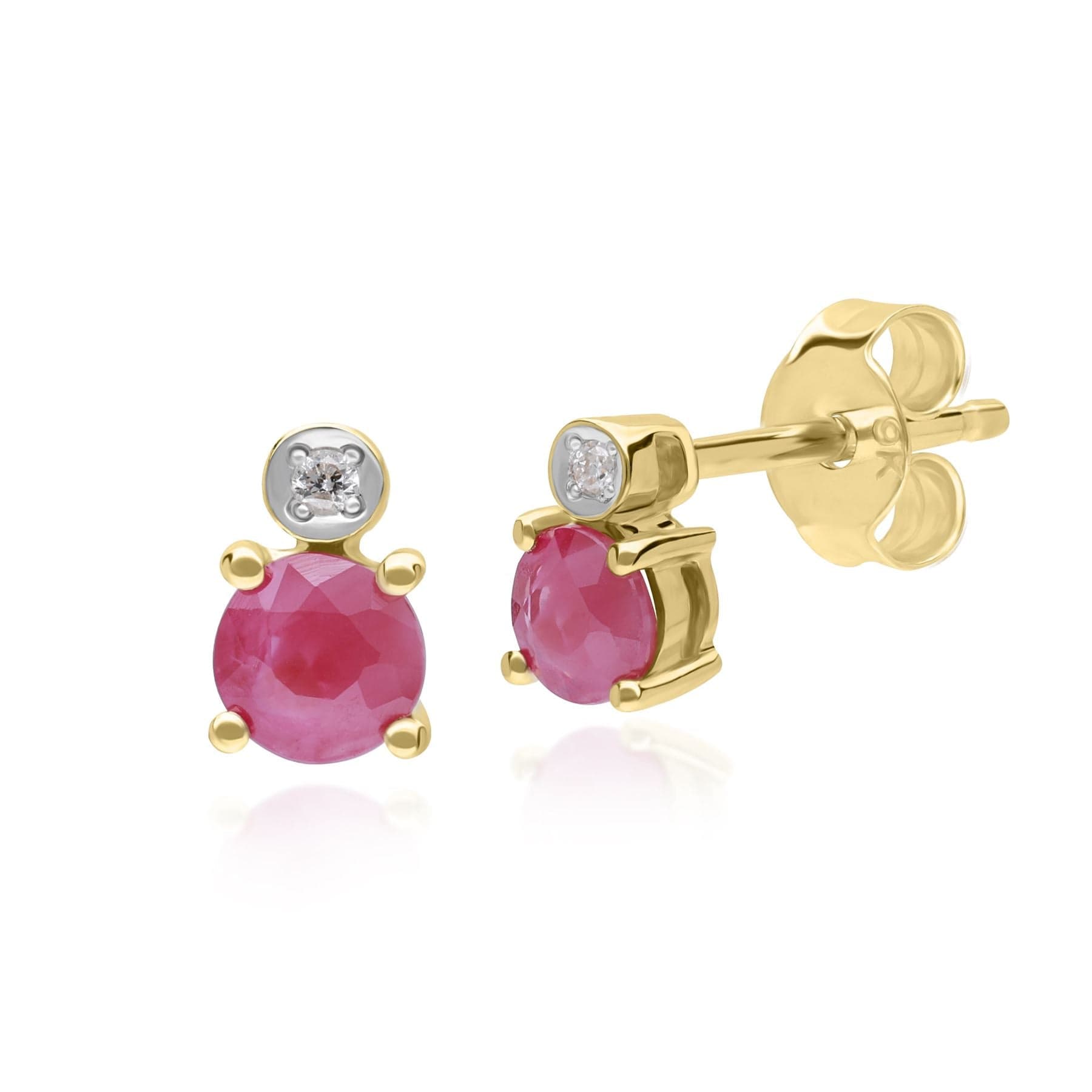 135E1816019 Micro Statement Round Ruby & Diamond Stud Earrings in 9ct Yellow Gold 1