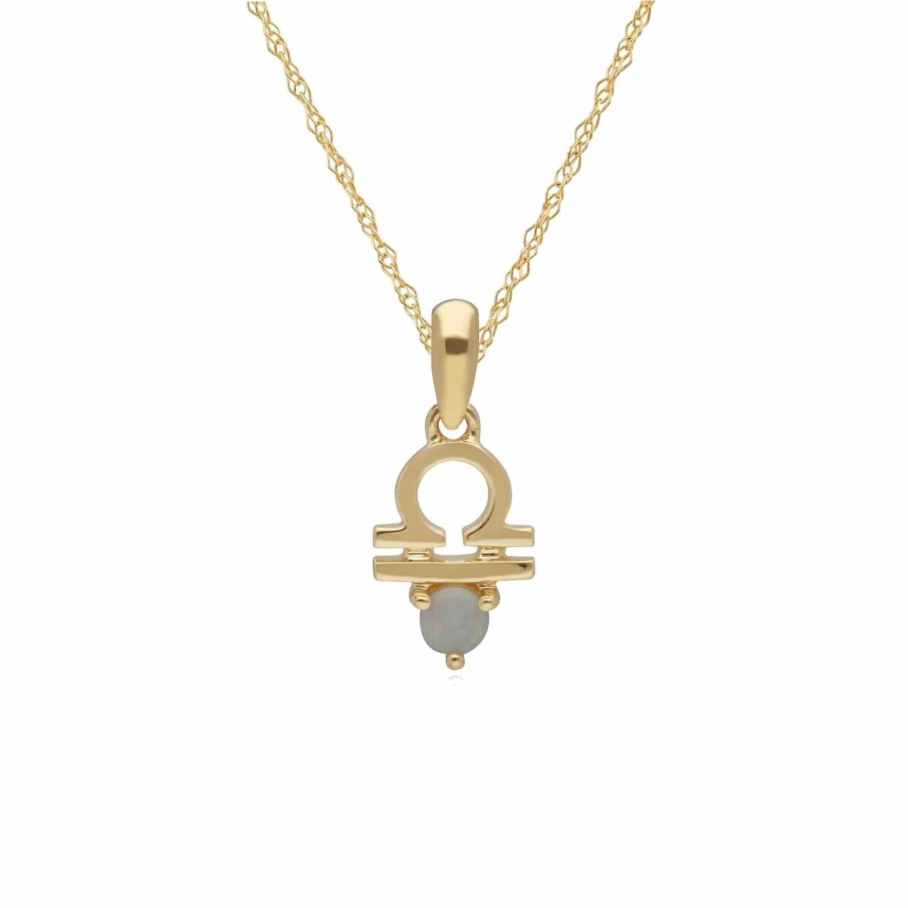 135P2001019 Opal Libra Zodiac Charm Necklace in 9ct Yellow Gold 1