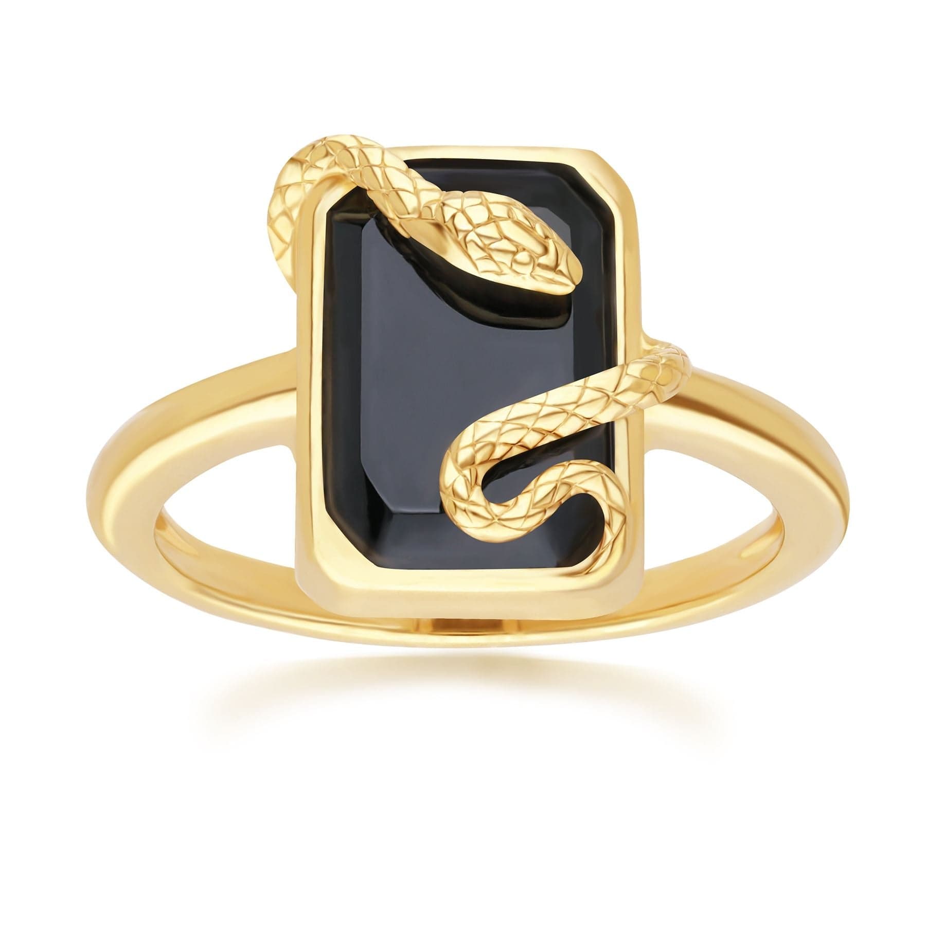 270R065301925 Grand Deco Black Onyx Snake Wrap Ring in Gold Plated Sterling Silver Front