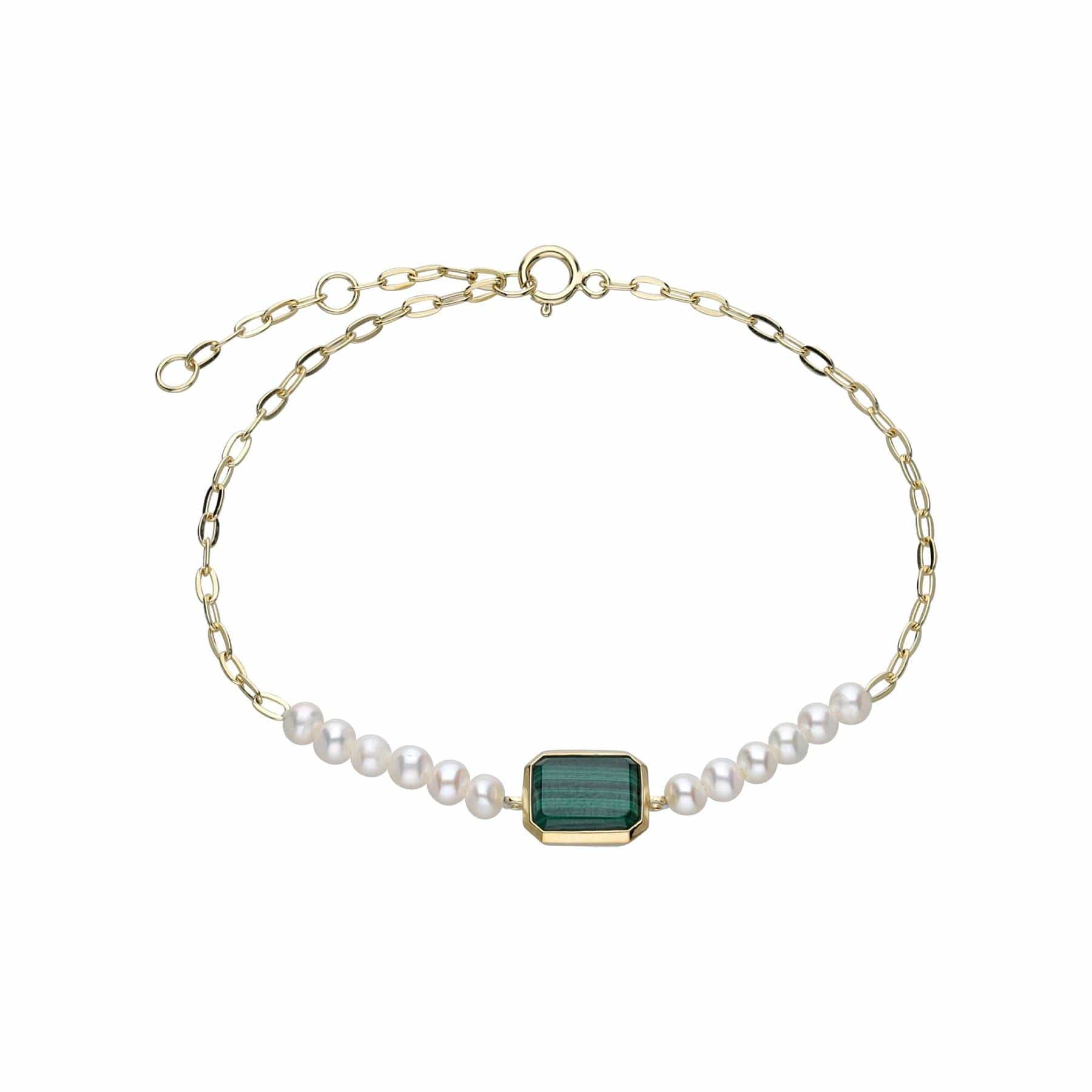 270L012602925 ECFEW™ Unifier Malachite & Pearl Chain Link Bracelet In Sterling Silver 1