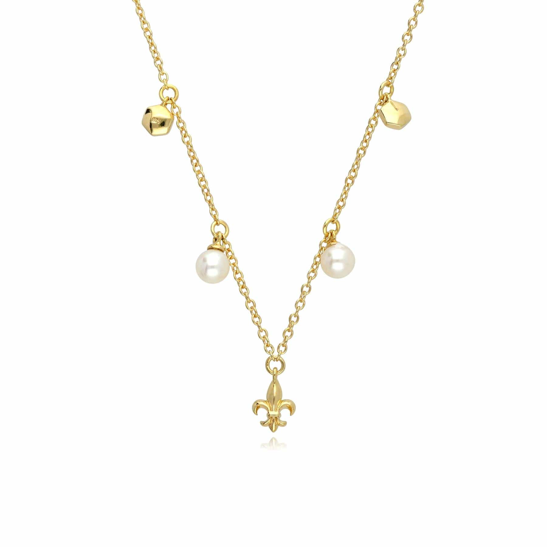 133N1046019 ECFEW™ Pearl Fleur De Lis Choker Necklace In 9ct Yellow Gold 1