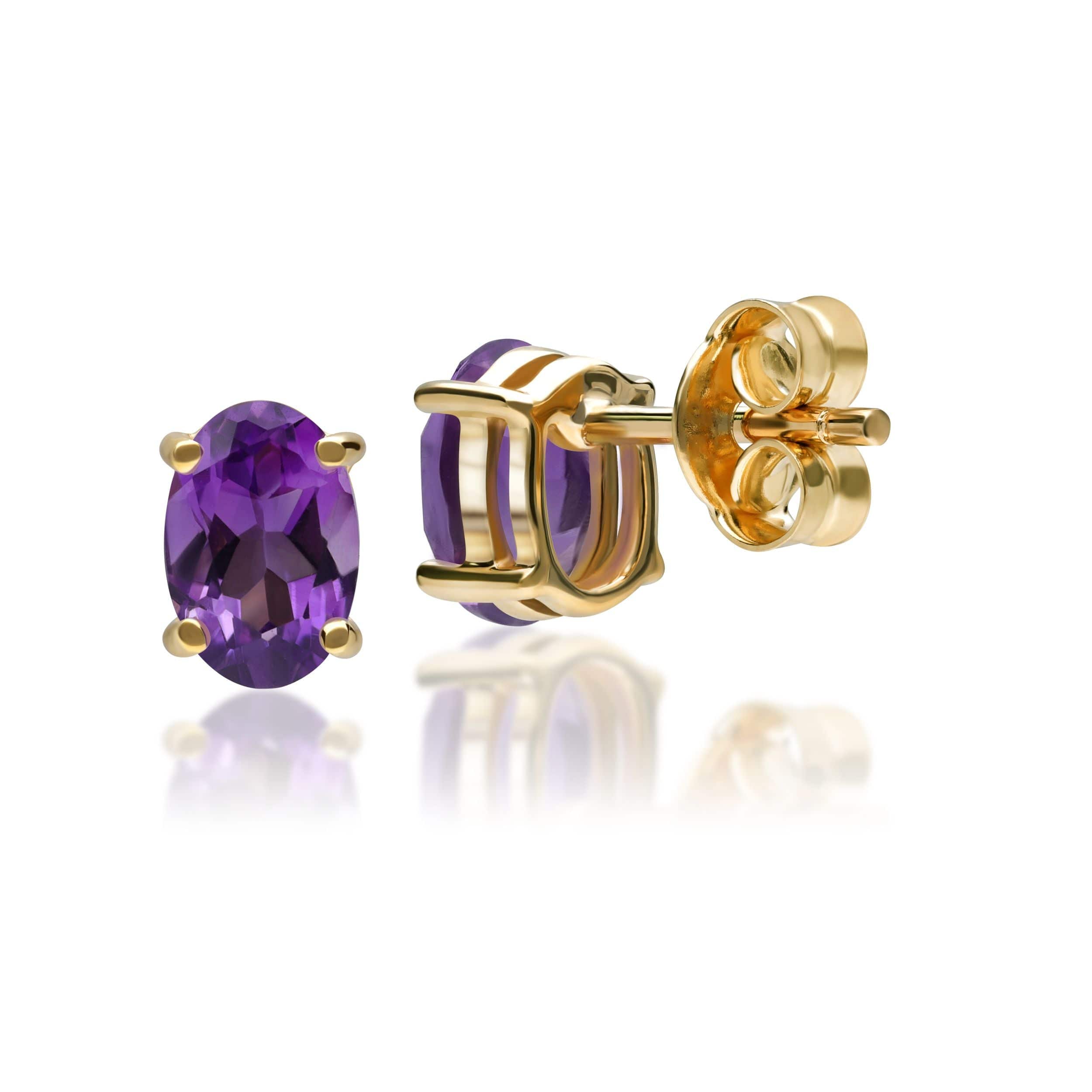 10243 Classic Oval Amethyst Stud Earrings in 9ct Yellow Gold 2