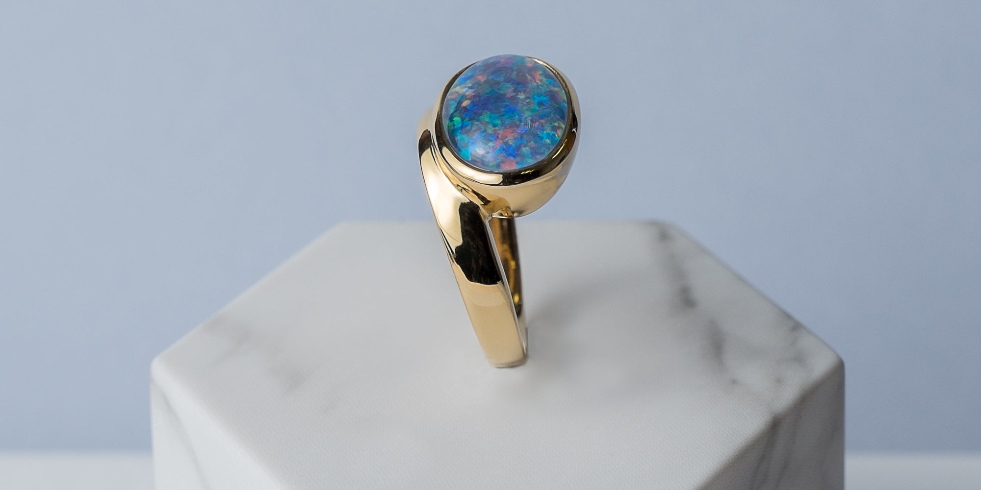 October Birthstone Blue Opal Ring