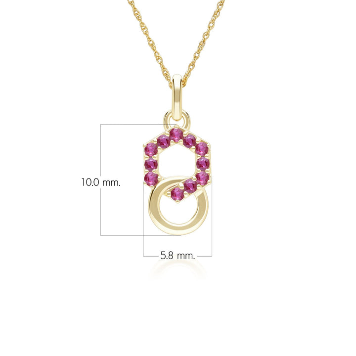 Geometric Hexagon and Round Linked with Prong set Ruby Pendant in 9ct Yellow Gold