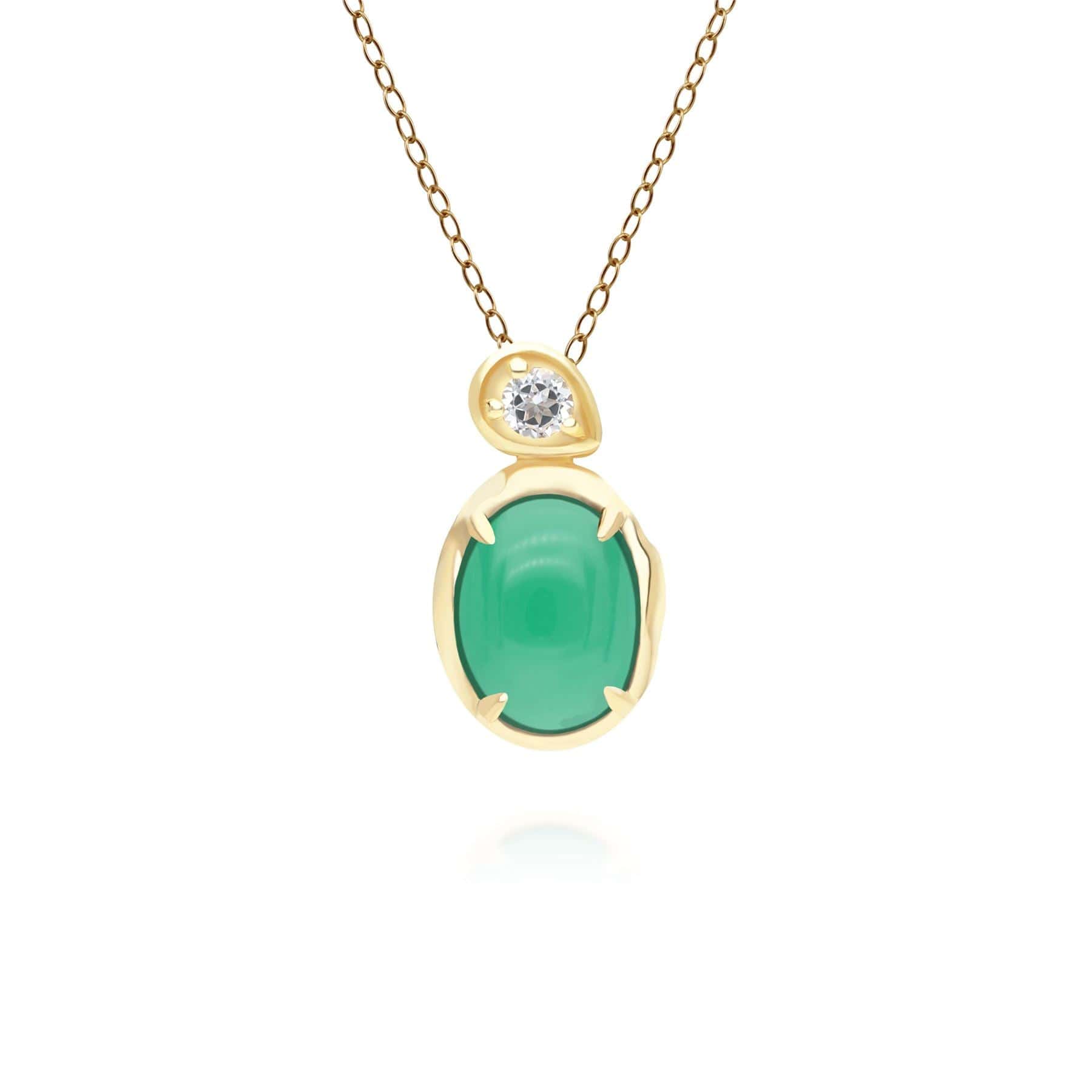 Irregular Oval Dyed Green Chalcedony & Topaz Pendant In 18ct Gold Plated SterlIng Silver