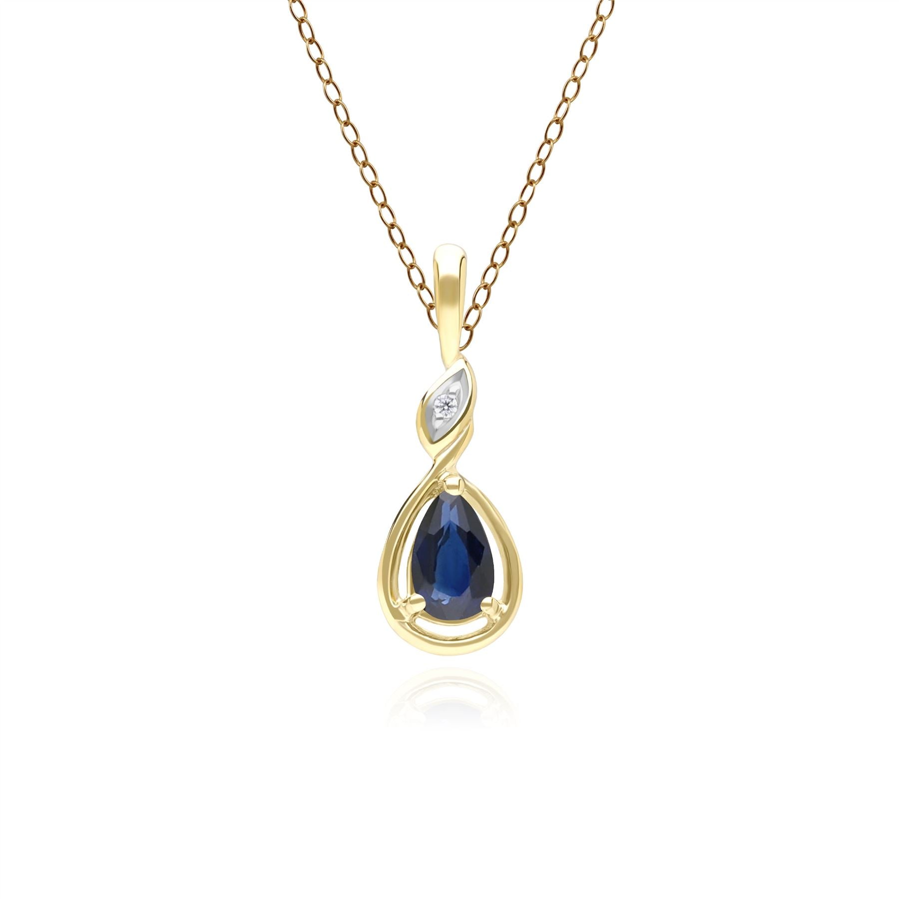 Classic Pear Sapphire & Diamond Pendant Necklace In 9ct Yellow Gold
