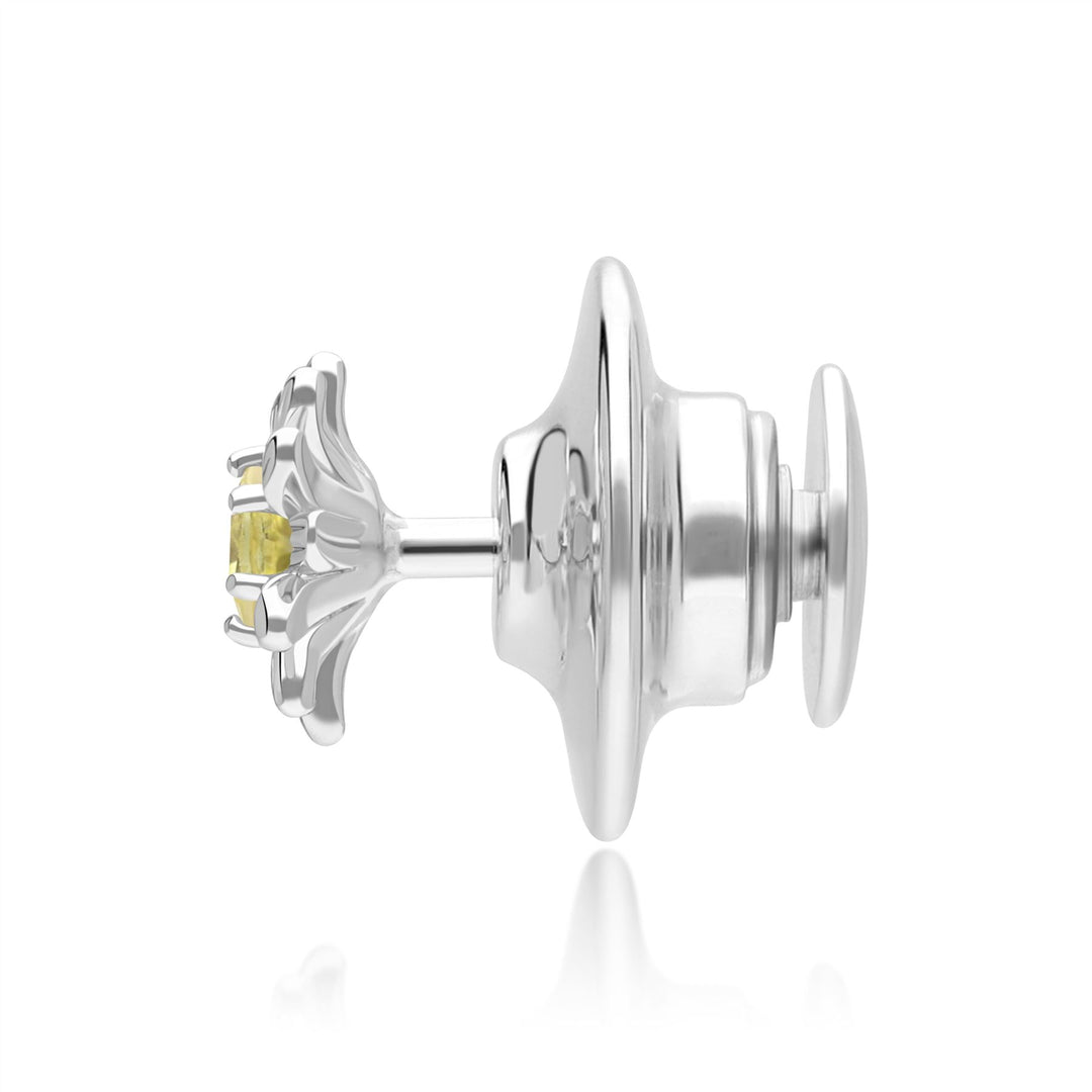 Gardenia Daisy Yellow Sapphire Floral Halo Flower Pin in 9ct White Gold
