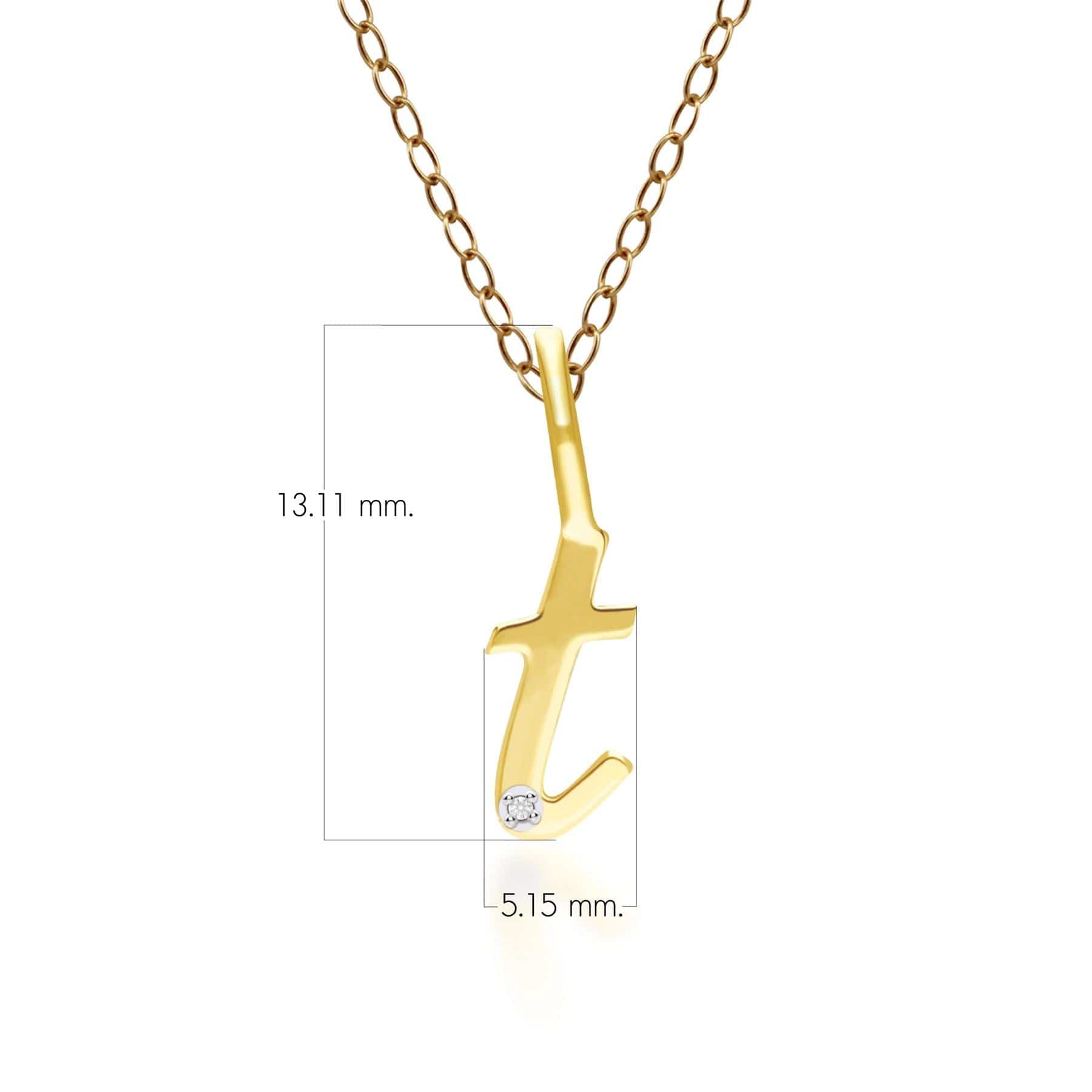 Alphabet Letter T Diamond pendant in 9ct Yellow Gold