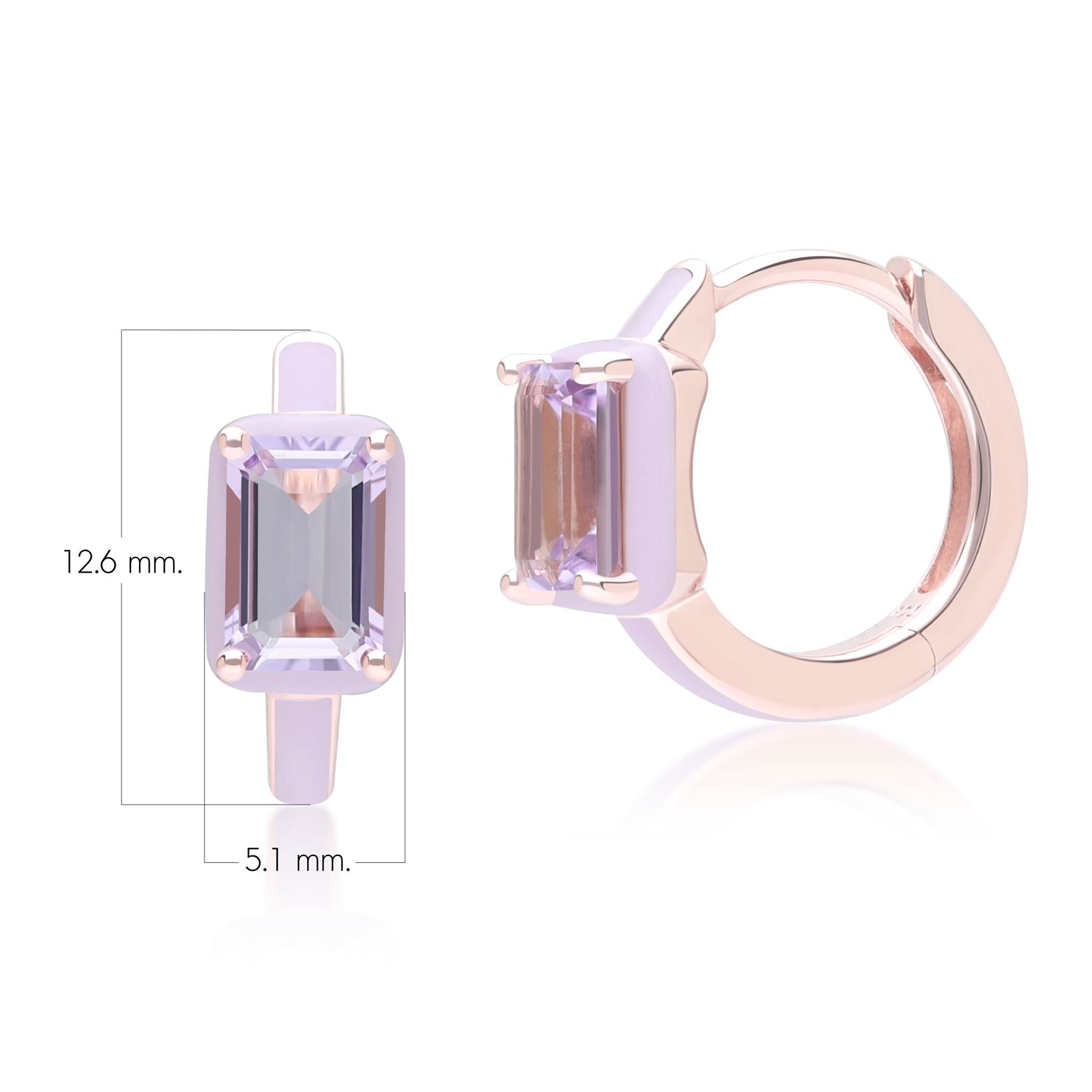 Siberian Waltz Violet Enamel & Octagon Amethyst Hoop Earrings In Rose Gold Vermeil