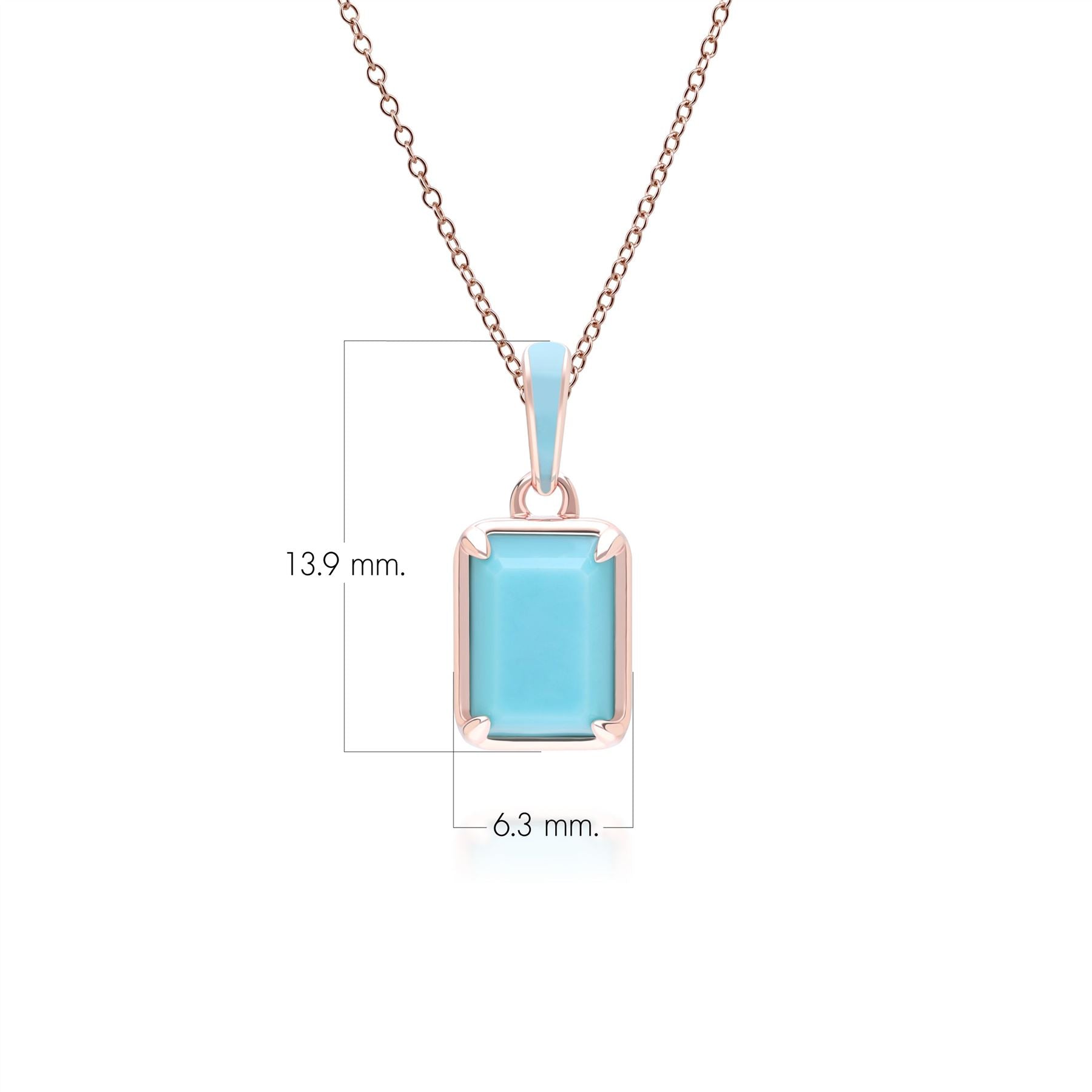 Siberian Waltz Blue Enamel & Octagon Turquoise Pendant Necklace In Rose Gold Vermeil