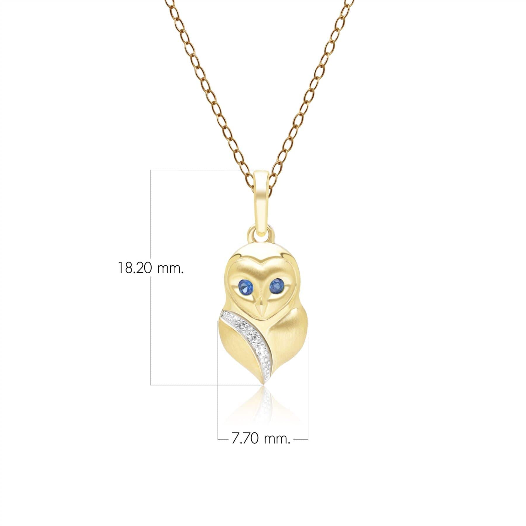 135P2128039 Gardenia Sapphire and White Sapphire Owl Pendant Necklace in 9ct Yellow Gold Dimensions