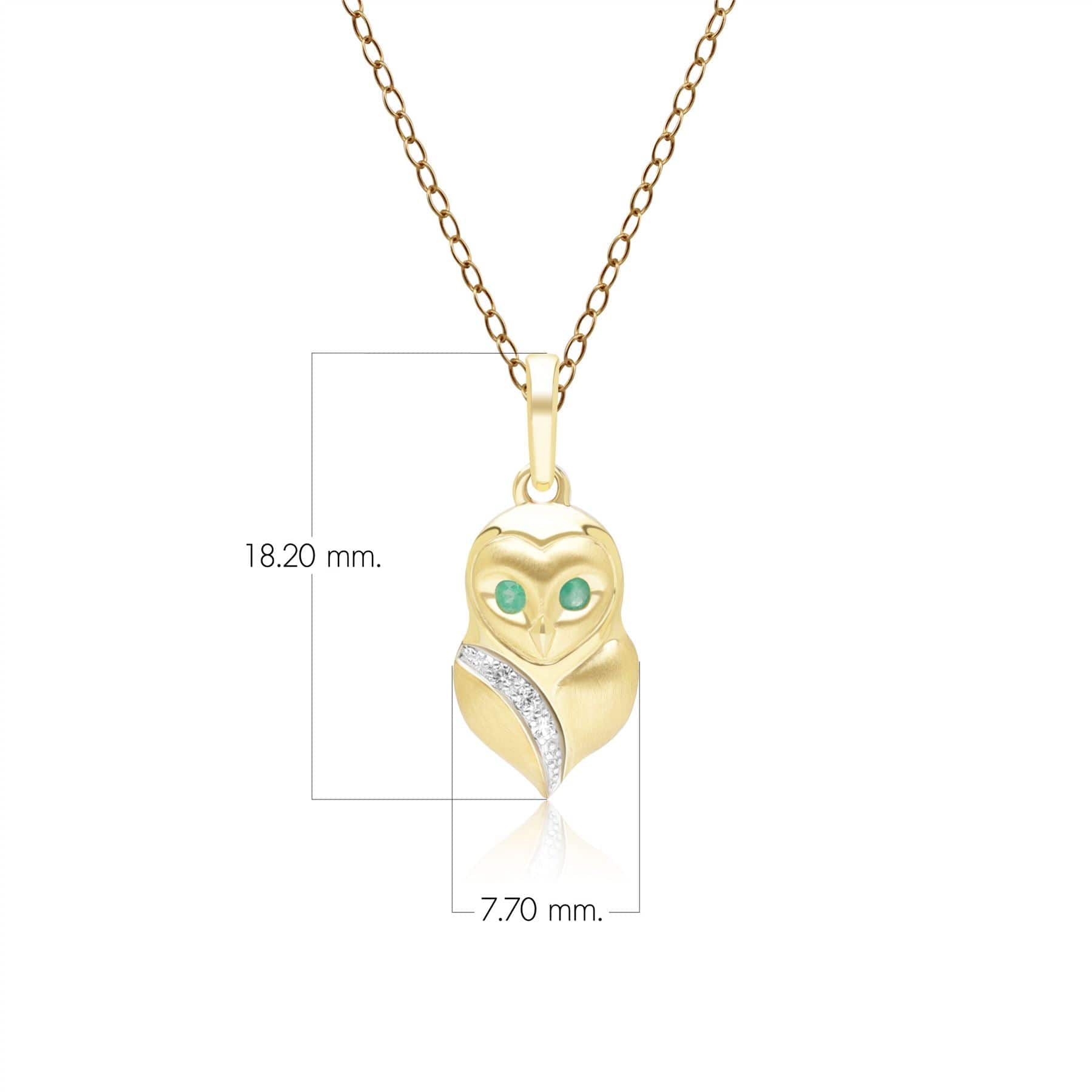 135P2128029 Gardenia Emerald and White Sapphire Owl Pendant Necklace in 9ct Yellow Gold Dimensions