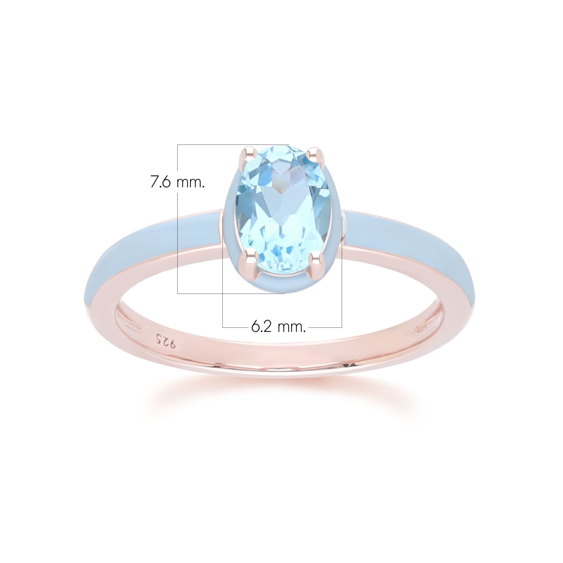 Siberian Waltz Blue Enamel & Oval Sky Blue Topaz Ring In Rose Gold Vermeil