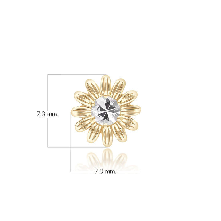 Gardenia Daisy White Sapphire Floral Halo Flower Pin in Solid 9ct Yellow Gold