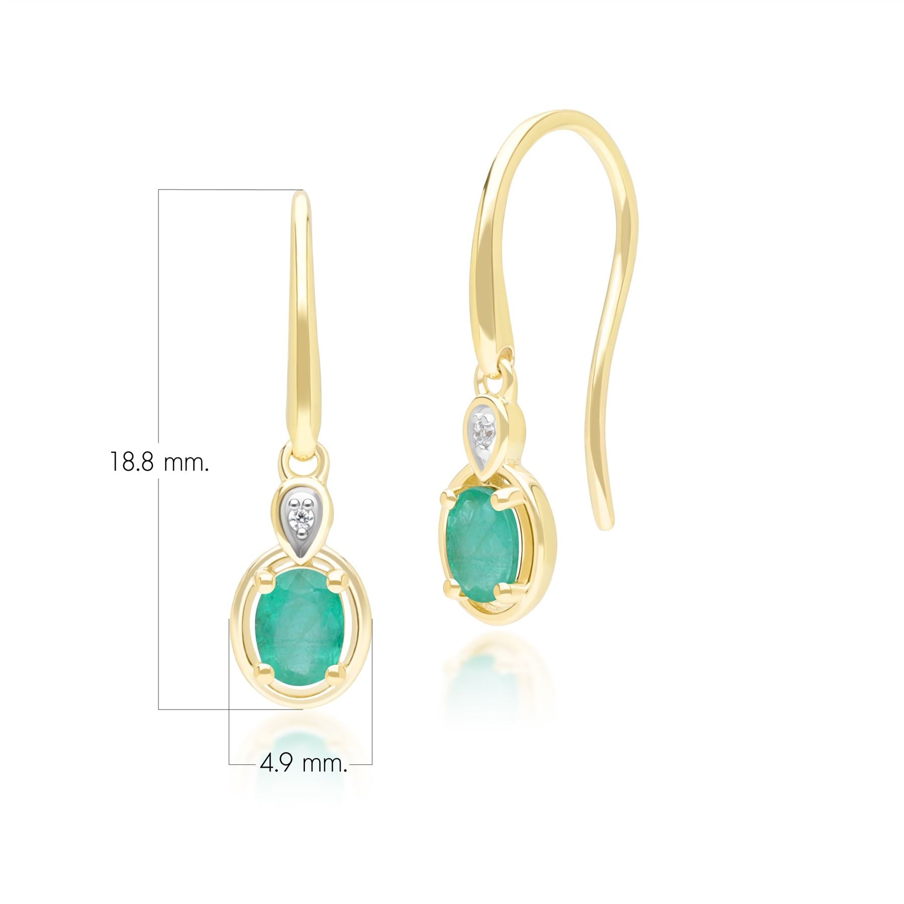 Classic Oval Emerald & Round Diamond Drop Earrings In 9ct Yellow Gold