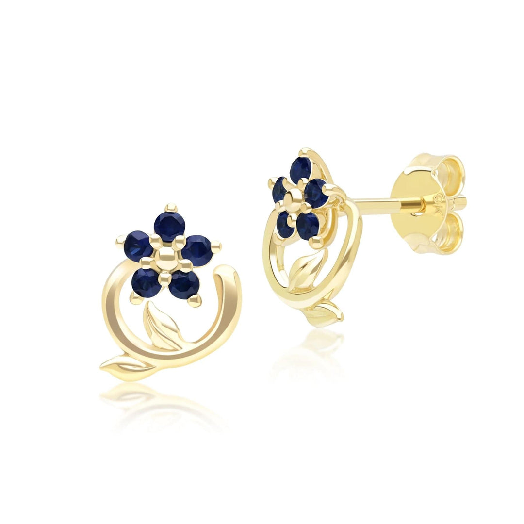Floral Vine Sapphire Stud Earrings in 9ct Yellow Gold