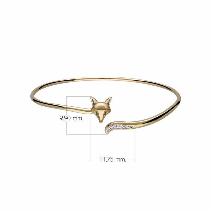 Gardenia Tsavorite & White Sapphire Fox Bangle In 9ct Yellow Gold