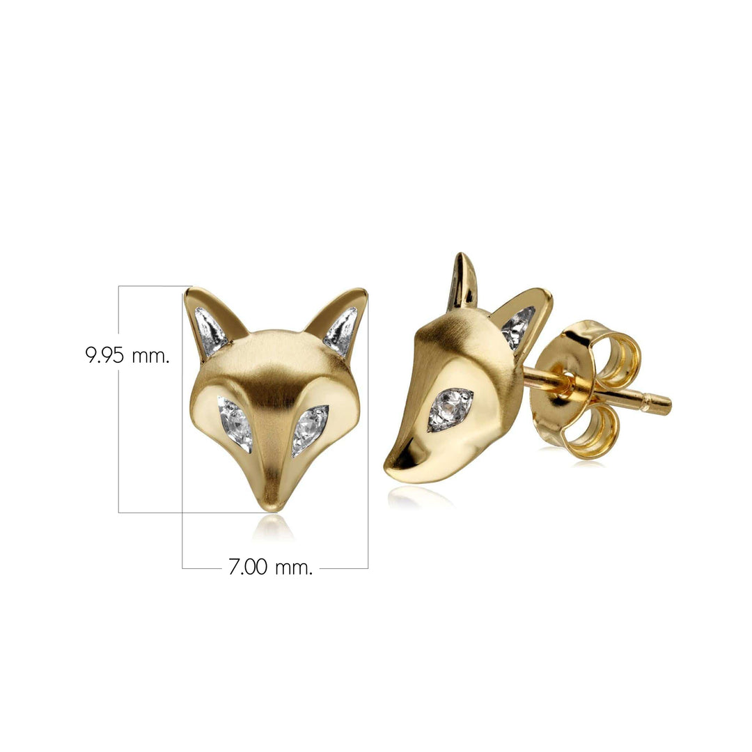 Gardenia White Sapphire Fox Earrings In 9ct Yellow Gold