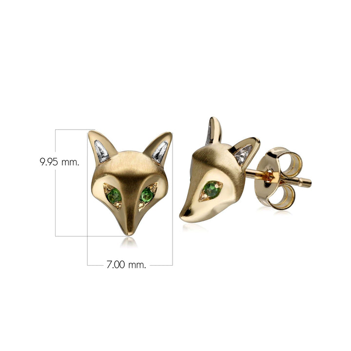 Gardenia Tsavorite Fox Earrings In 9ct Yellow Gold