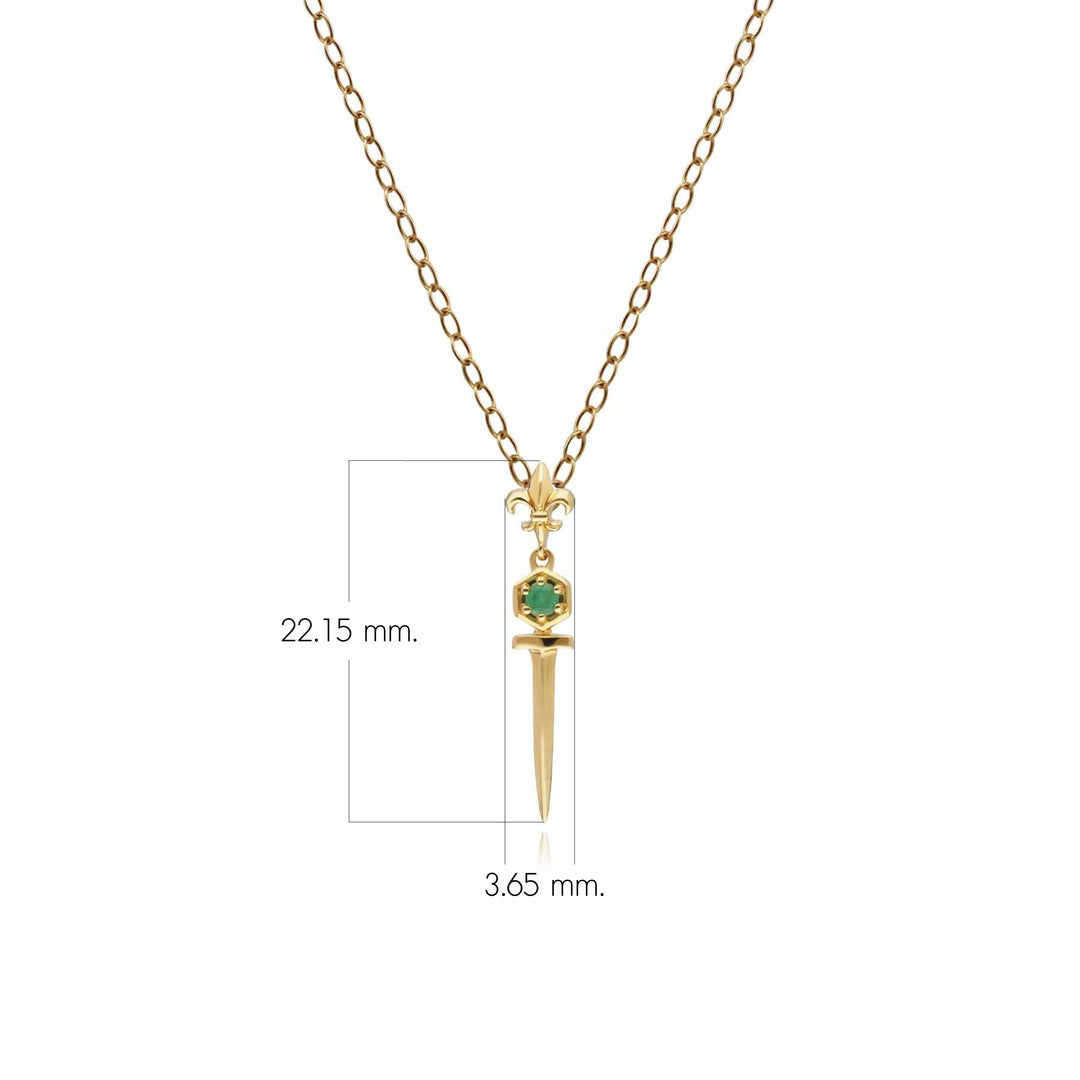 ECFEW™ Emerald Sword Pendant Necklace In 9ct Yellow Gold