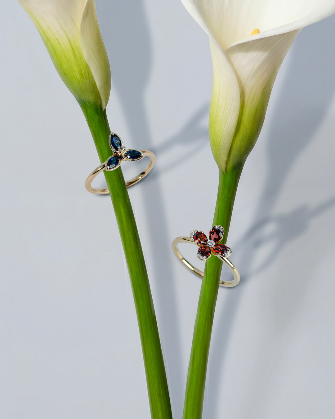 Floral Garnet & Diamond Ring in 9ct Yellow Gold