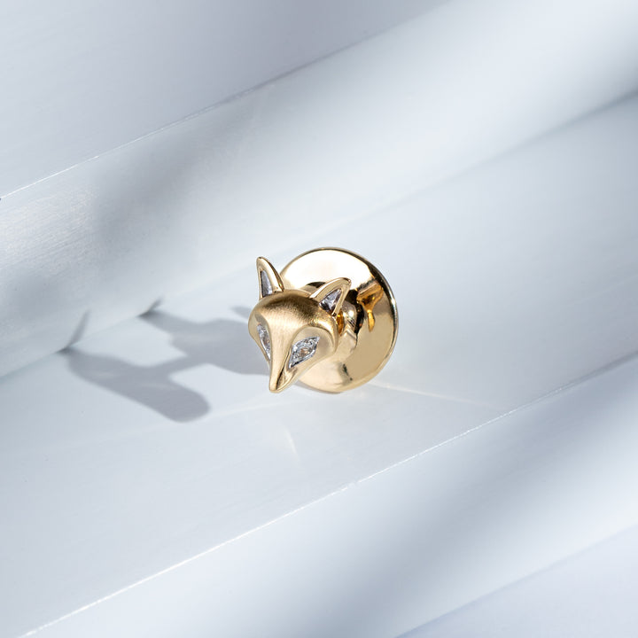 Gardenia White Sapphire Fox Earrings In 9ct Yellow Gold