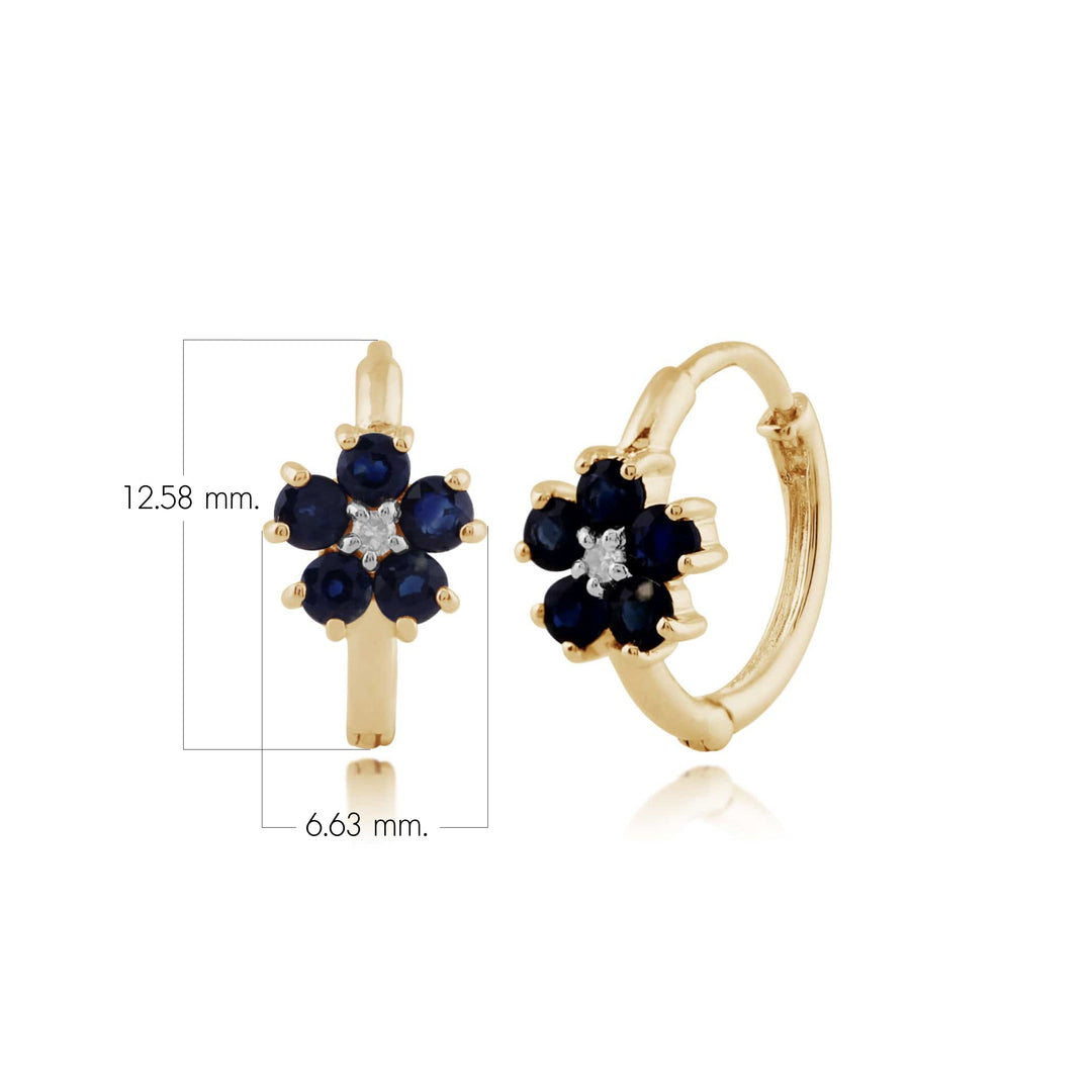 Floral Round Sapphire & Diamond Hoop Earrings in 9ct Yellow Gold