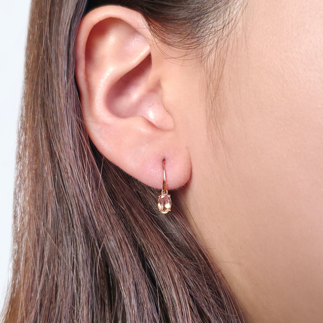 Classic Oval Morganite Drop Fish Hook Earrings in 9ct Rose Gold