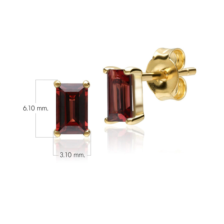 Classic Baguette Garnet Claw Set Stud Earrings in 9ct Yellow Gold