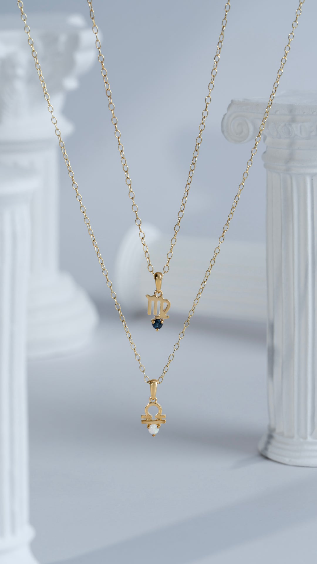 Opal Libra Zodiac Charm Necklace in 9ct Yellow Gold