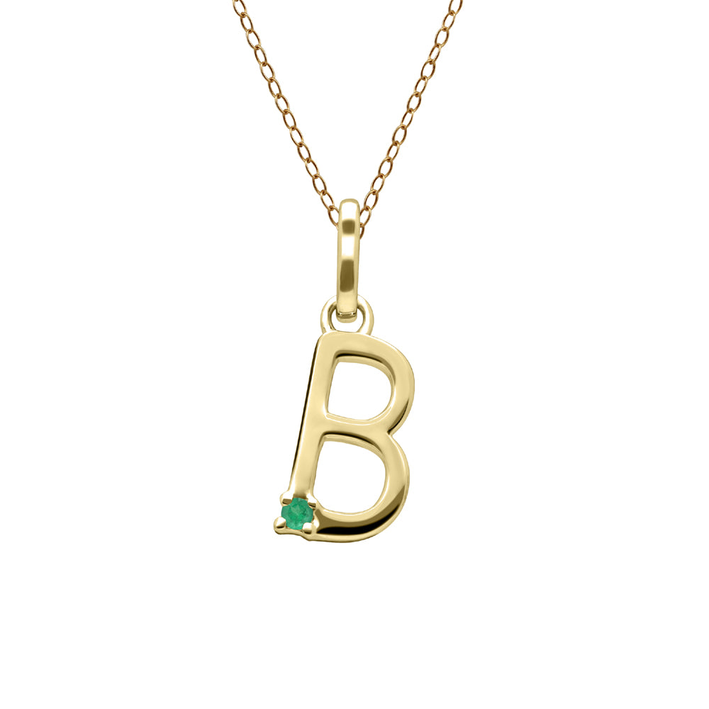 Initial Emerald Letter Necklace In 9ct Yellow Gold